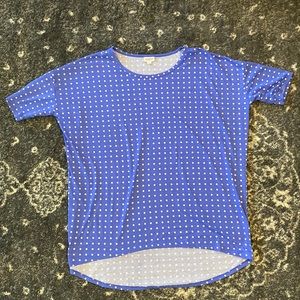 LuLaRoe Irma Blue Polka Dot High Low Tee Shirt